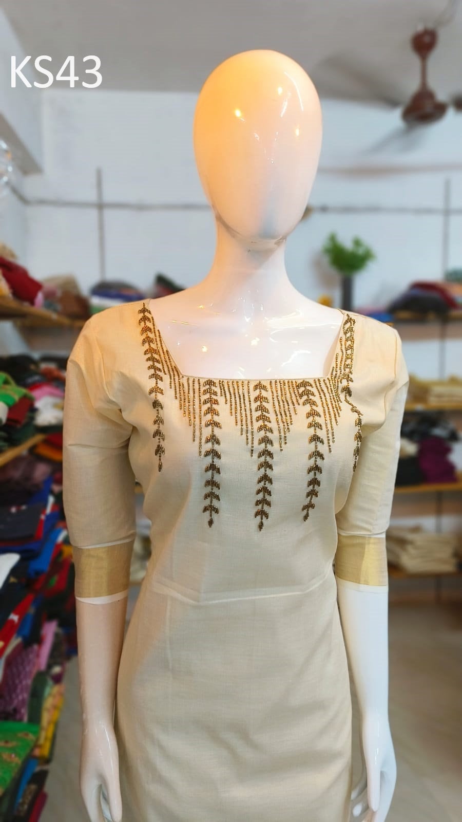 Golden Tissue Slitted Kurti set( Top,Pant and Duppatta),Stitched Handworked Churidar set,Sizes from Small to 10XL, Onam,vishu,Marriage wear.