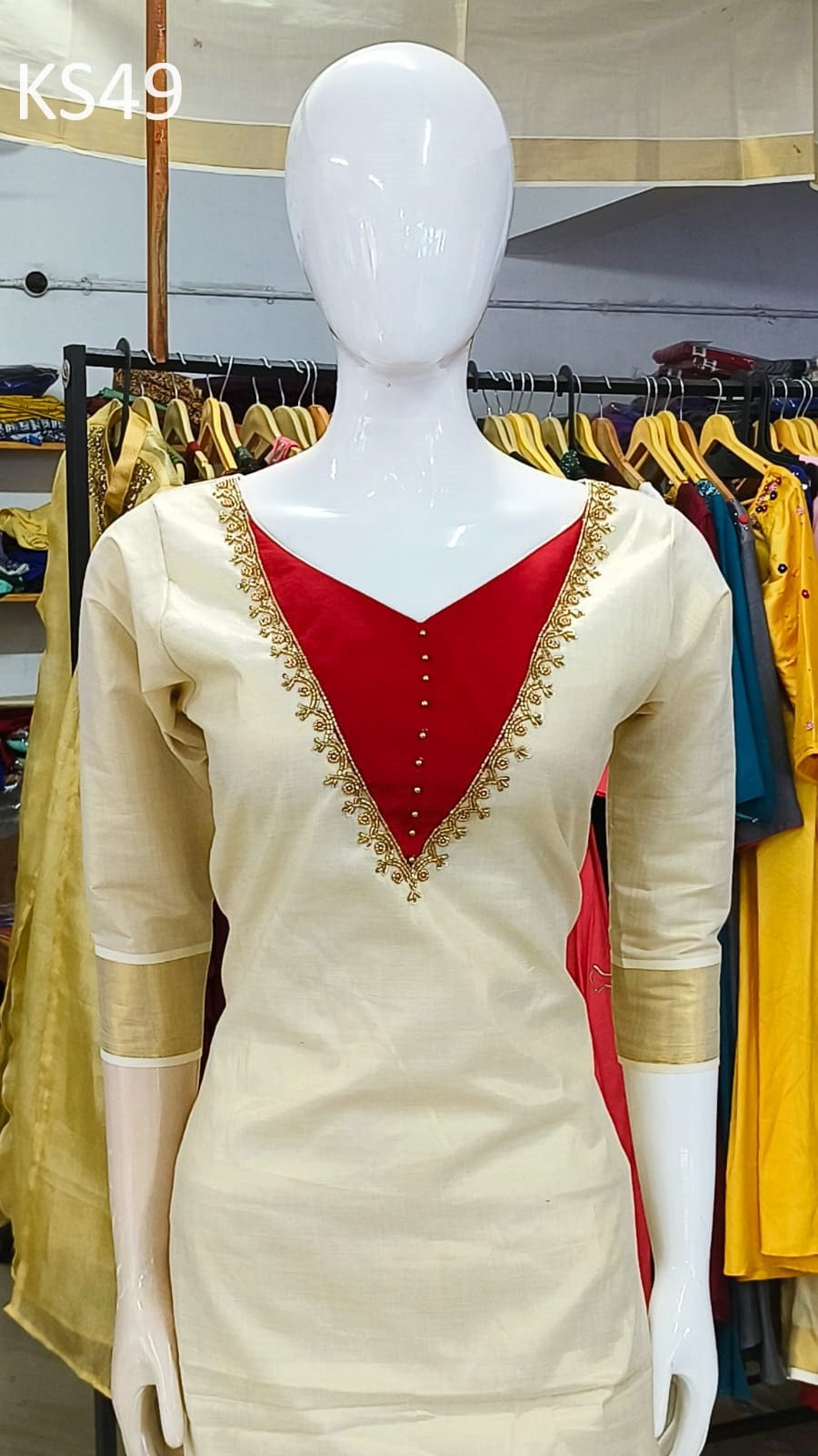 Golden Tissue Slitted Kurti set( Top,Pant and Duppatta),Stitched Handworked Churidar set,Sizes from Small to 10XL, Onam,vishu,Marriage wear.