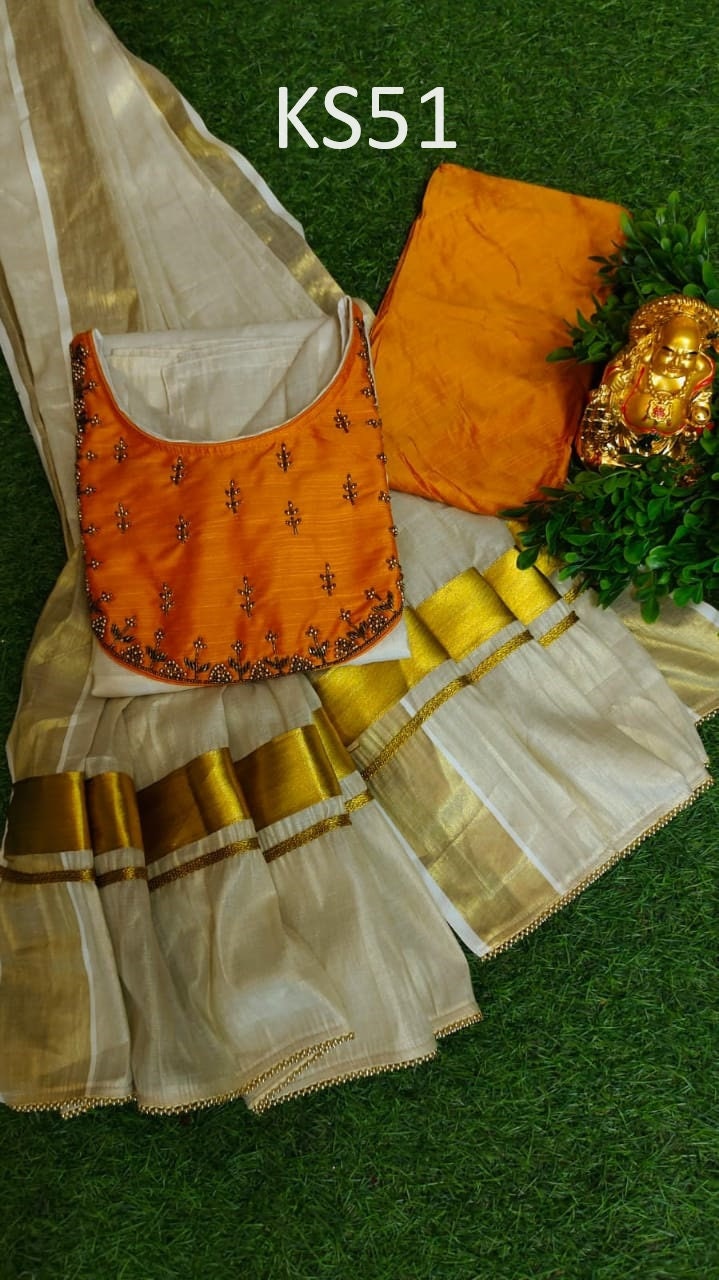 Golden Tissue Slitted Kurti set( Top,Pant and Duppatta),Stitched Handworked Churidar set,Sizes from Small to 10XL,Onam,vishu,Marriage wear.