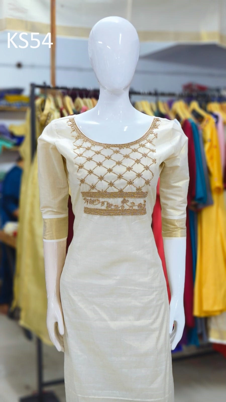 Golden Tissue Slitted Kurti set( Top,Pant and Duppatta),Stitched Handworked Churidar set,Sizes from Small to 10XL,Onam,vishu,Marriage wear.