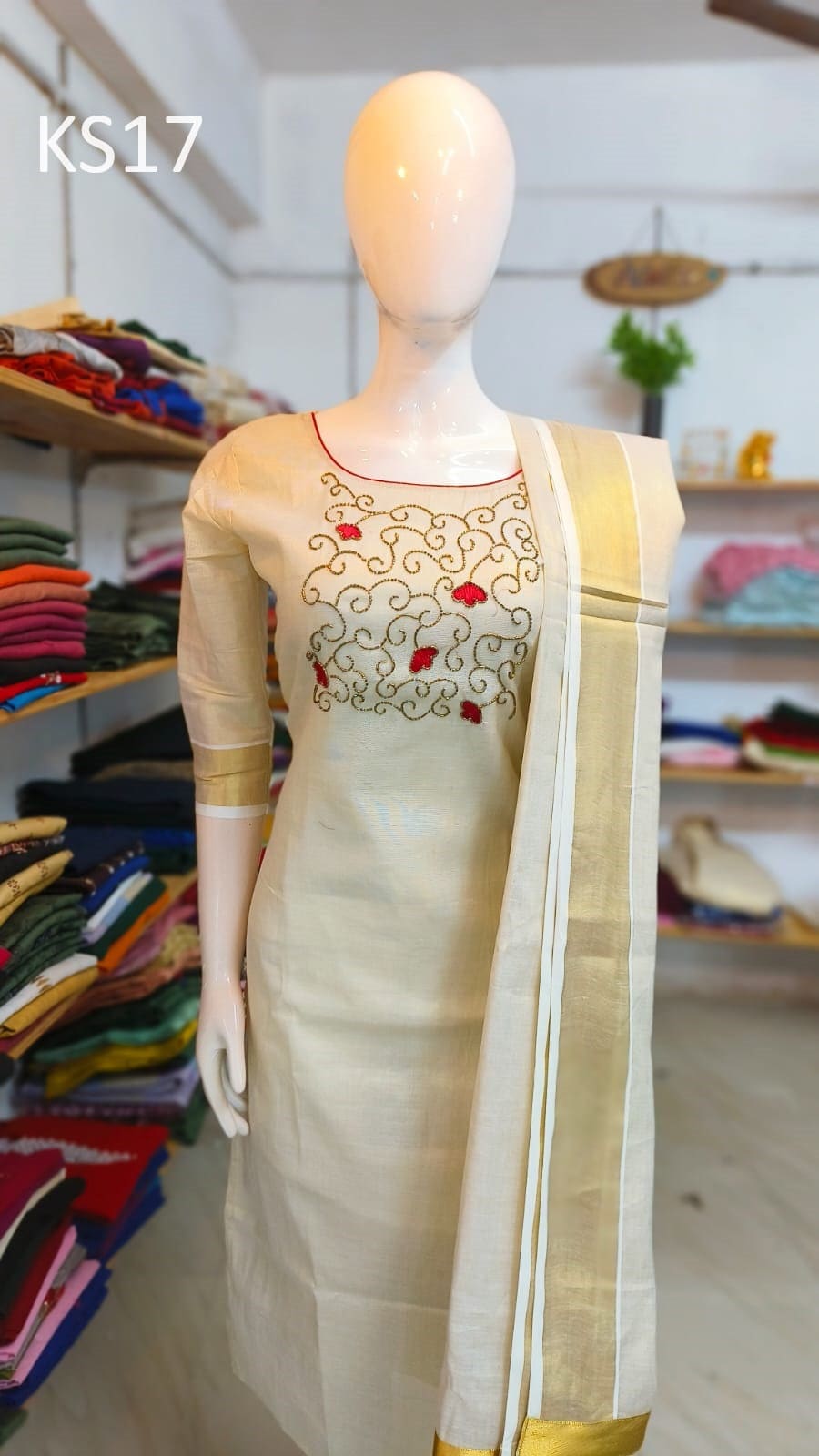 Golden Tissue Slitted Kurti set( Top,Pant and Duppatta),Stitched Handworked Churidar set,Sizes from Small to 10XL, Onam,vishu,Marriage wear.