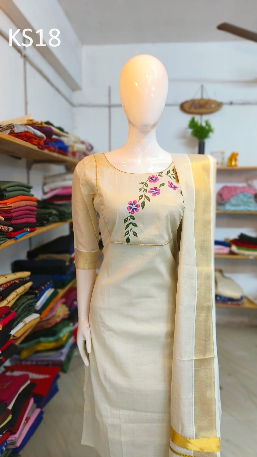 Golden Tissue Slitted Kurti set( Top,Pant and Duppatta),Stitched Handworked Churidar set,Sizes from Small to 10XL, Onam,vishu,Marriage wear.