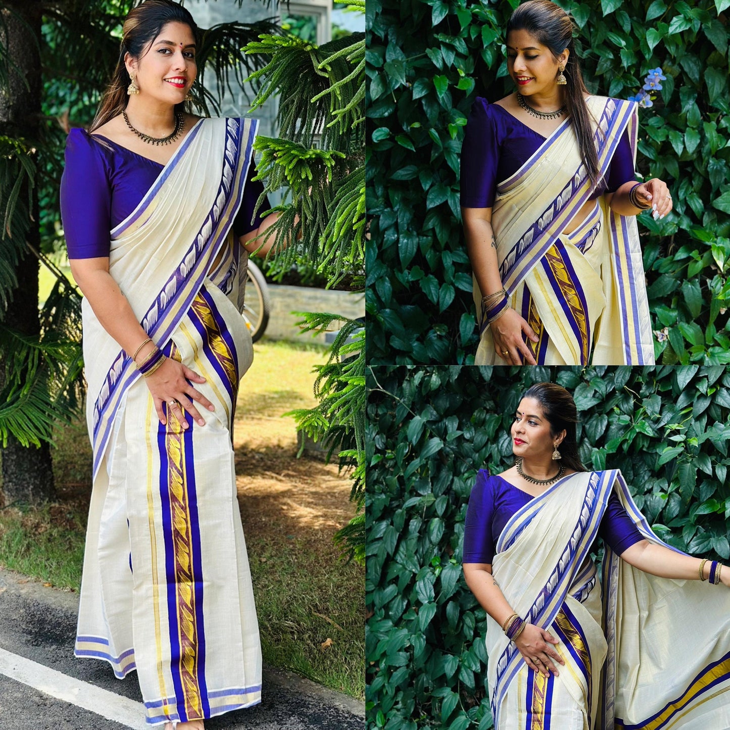 Kerala Special Mandaram Golden Tissue Set Mundu With Stitched Blouse or Blouse Material,Beautiful Kerala Designs,Onam,Vishu,Pooja.