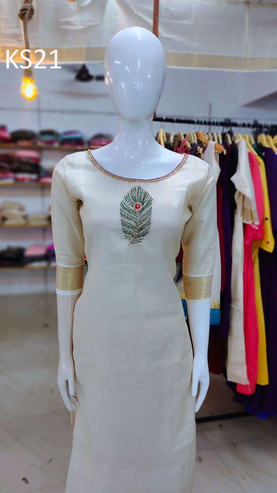 Golden Tissue Slitted Kurti set( Top,Pant and Duppatta),Stitched Handworked Churidar set,Sizes from Small to 10XL, Onam,vishu,Marriage wear.