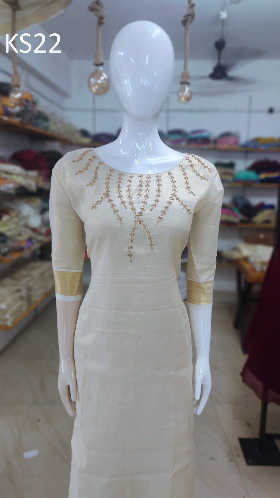 Golden Tissue Slitted Kurti set( Top,Pant and Duppatta),Stitched Handworked Churidar set,Sizes from Small to 10XL, Onam,vishu,Marriage wear.