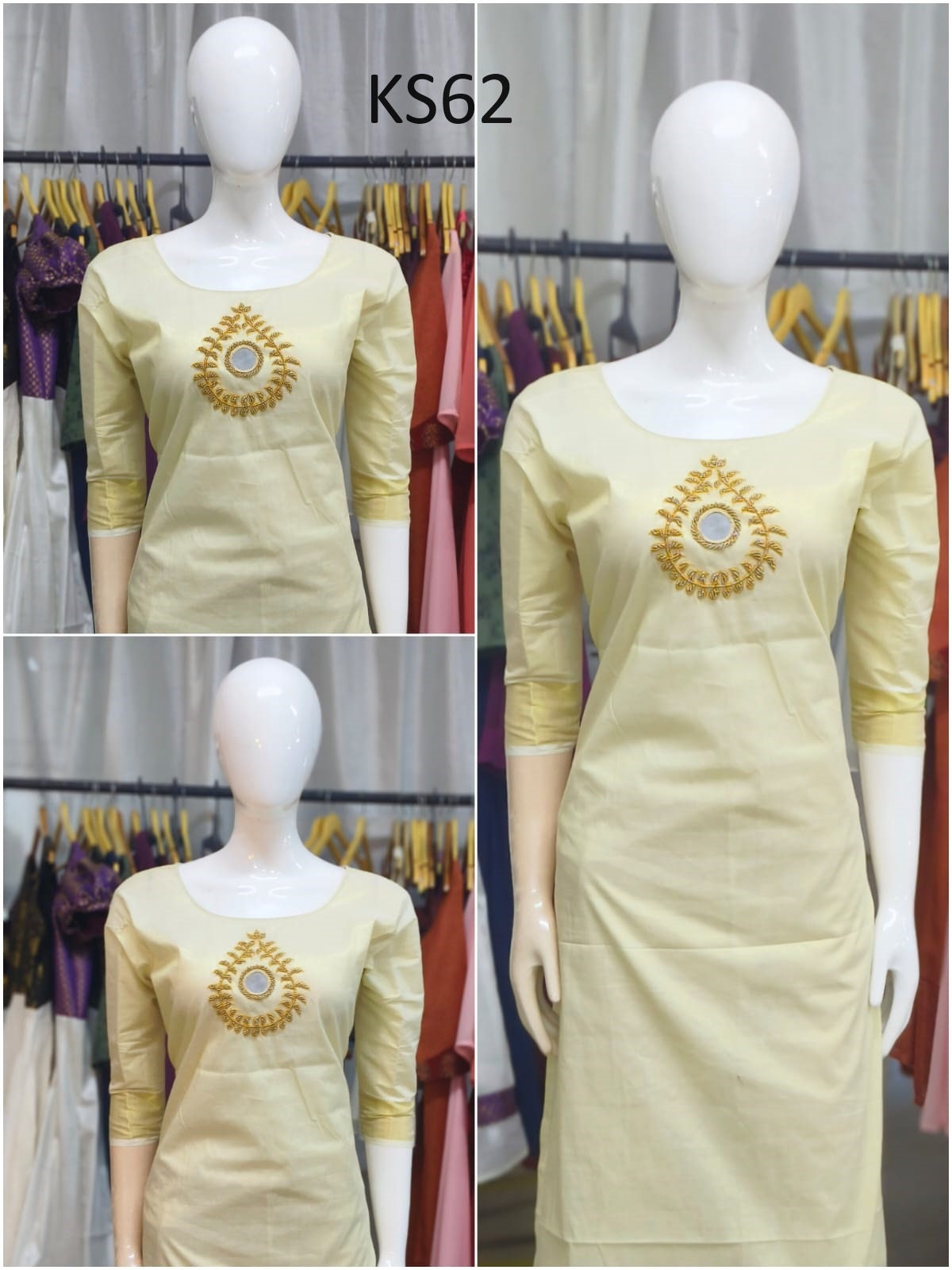 Golden Tissue Slitted Kurti set( Top,Pant and Duppatta),Stitched Handworked Churidar set,Sizes from Small to 10XL,Onam,vishu,Marriage wear.