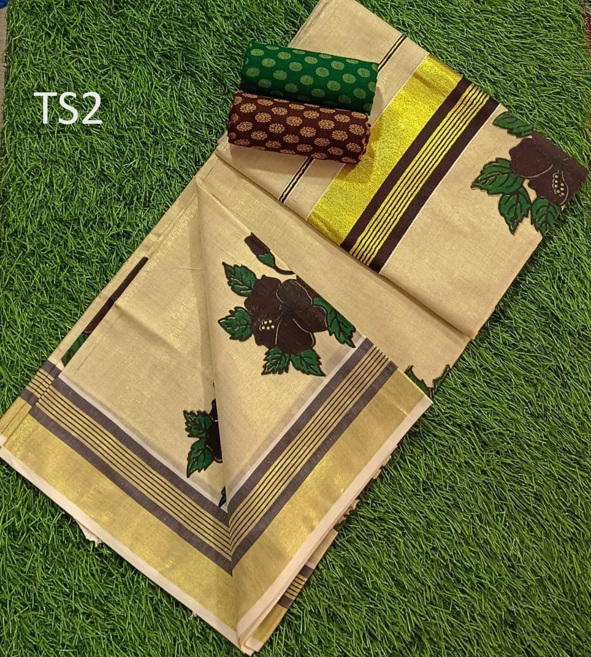 Kerala Fancy Tissue saree with stitched Blouse or Blouse Material / Indian Saree, Kerala Saree, Onam ,vishu ,any festival occasion saree