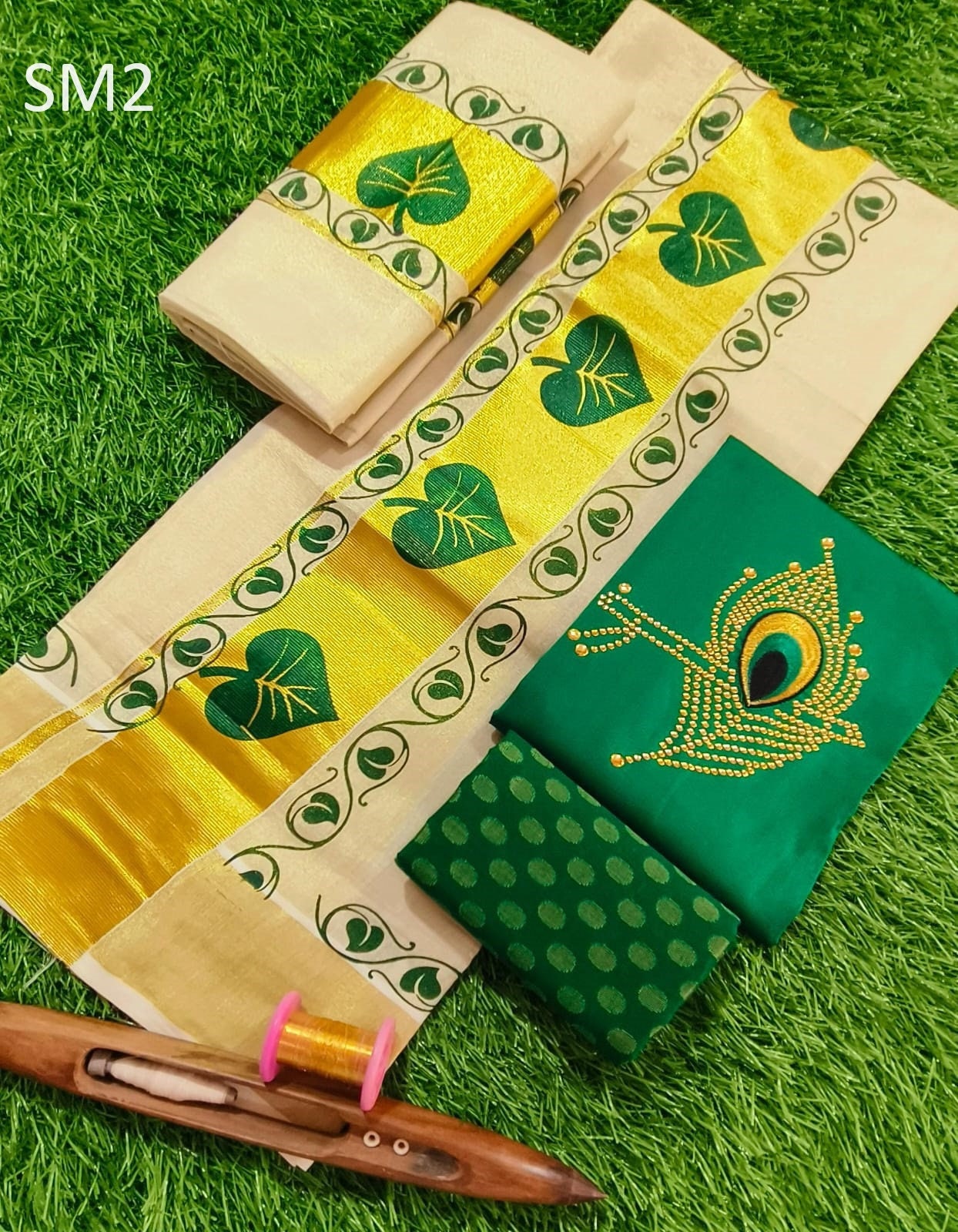 Kerala Special Tissue Hand Work Set Mundu With Stitched Blouse or Blouse Material,Beautiful Kerala Designs,Onam,Vishu,Pooja kerala design