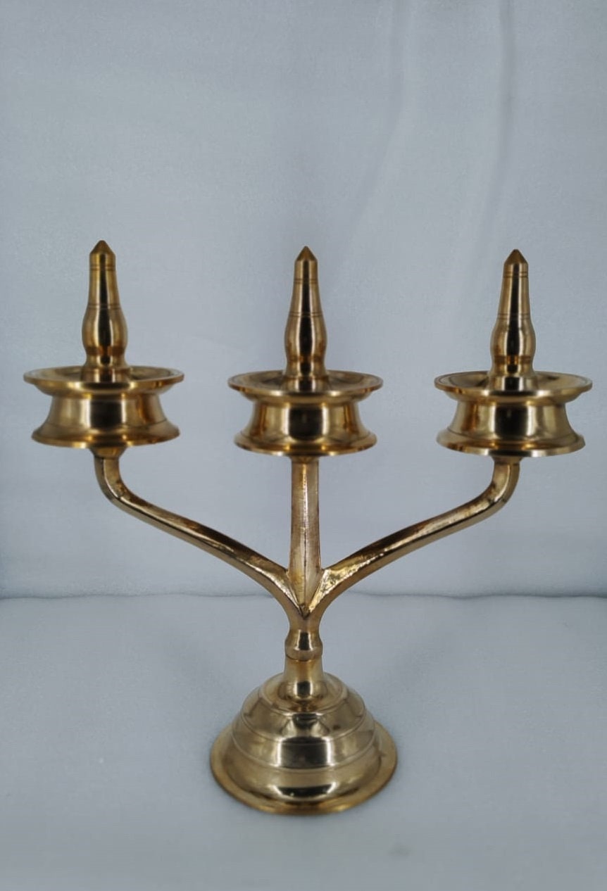 Kavara  Vilakku/ Kerala Traditional Brass Lamp/Three Branch Brass Oil Lamp/ Sastha vilakku/kerala Tamilnadu traditional