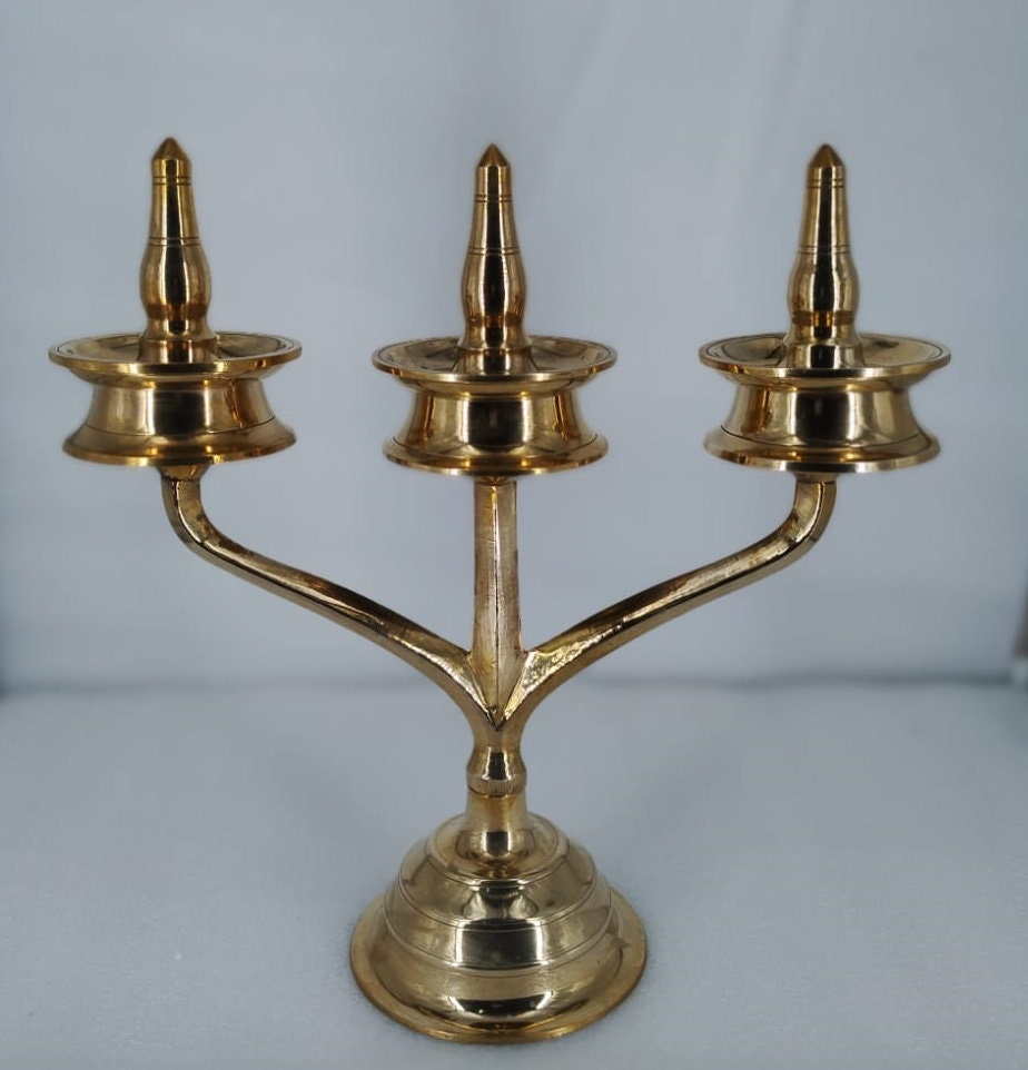 Kavara  Vilakku/ Kerala Traditional Brass Lamp/Three Branch Brass Oil Lamp/ Sastha vilakku/kerala Tamilnadu traditional