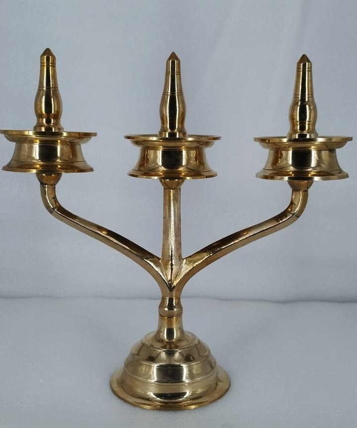 Kavara  Vilakku/ Kerala Traditional Brass Lamp/Three Branch Brass Oil Lamp/ Sastha vilakku/kerala Tamilnadu traditional