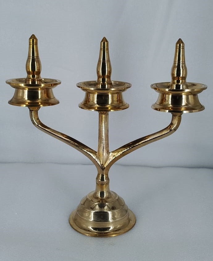 Kavara  Vilakku/ Kerala Traditional Brass Lamp/Three Branch Brass Oil Lamp/ Sastha vilakku/kerala Tamilnadu traditional