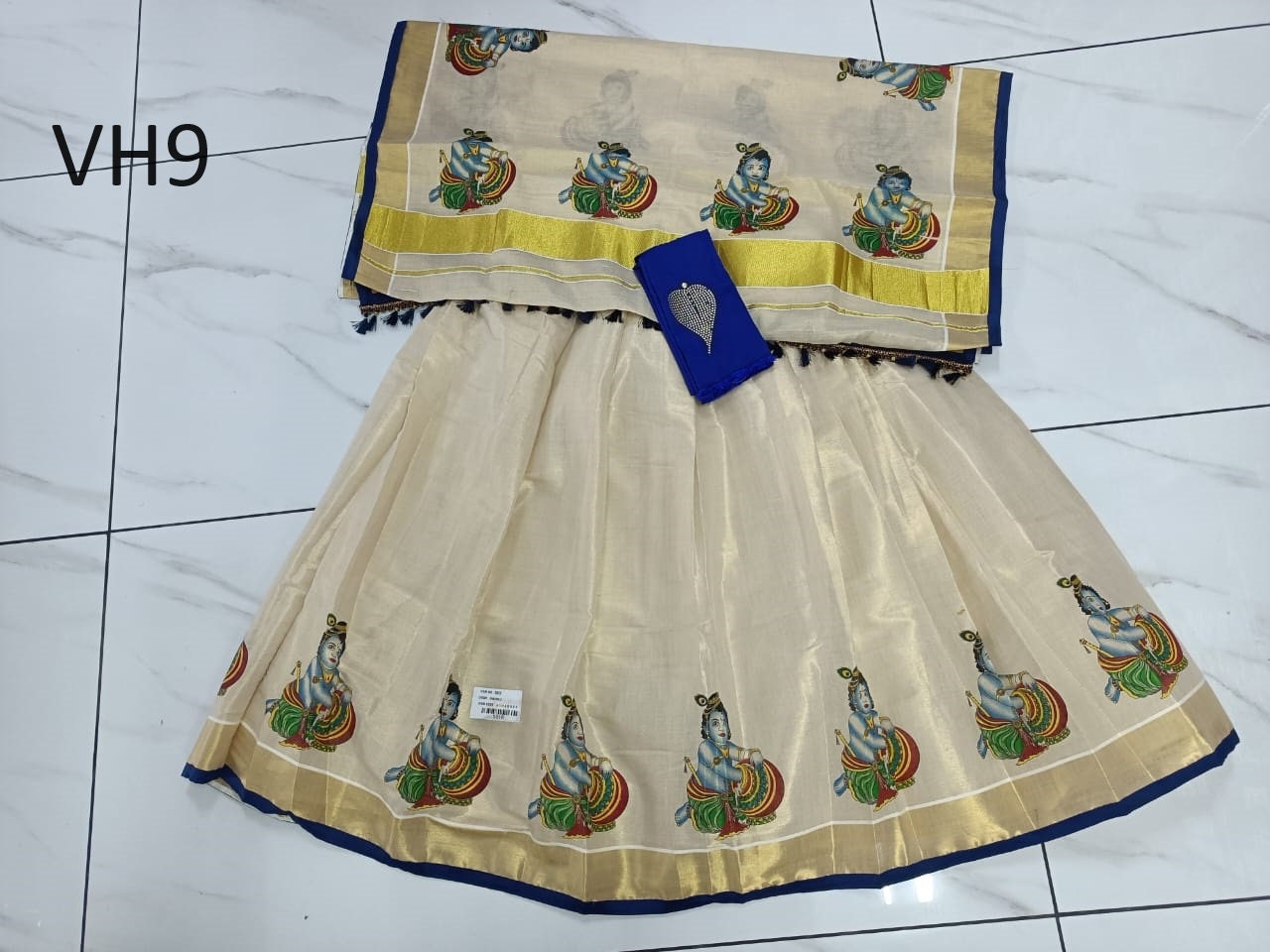 Kerala Tissue Mural Printed Davani Set Skirt Stiched Traditional Girls clothing,Handmade Design,Onam,Vishu,Party,Temple,Festival