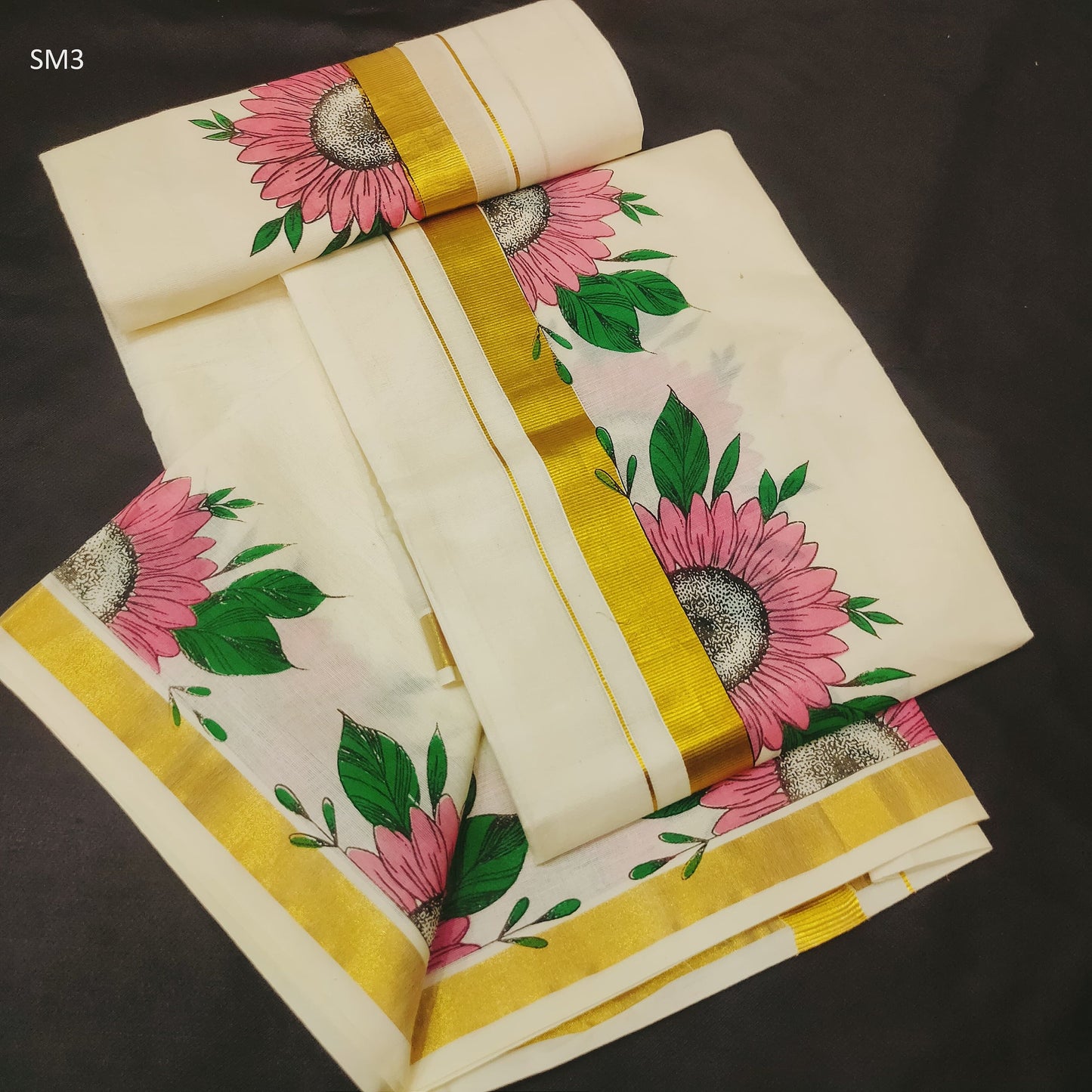 Special Kasavu Print Cotton Set Mundu 2.60 With Stitched Blouse or Blouse Material,Beautiful Kerala Designs,Onam,Vishu,festival and pooja