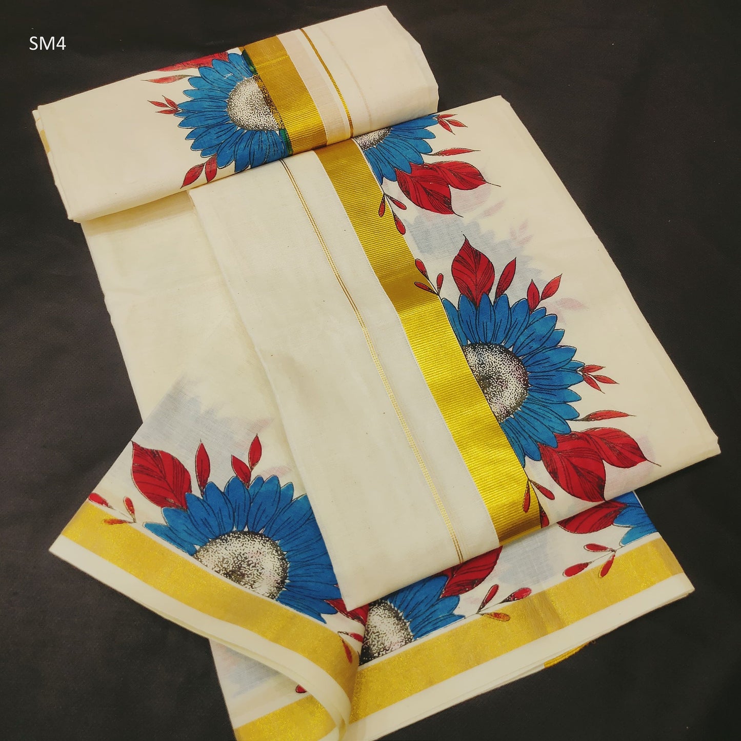 Special Kasavu Print Cotton Set Mundu 2.60 With Stitched Blouse or Blouse Material,Beautiful Kerala Designs,Onam,Vishu,festival and pooja