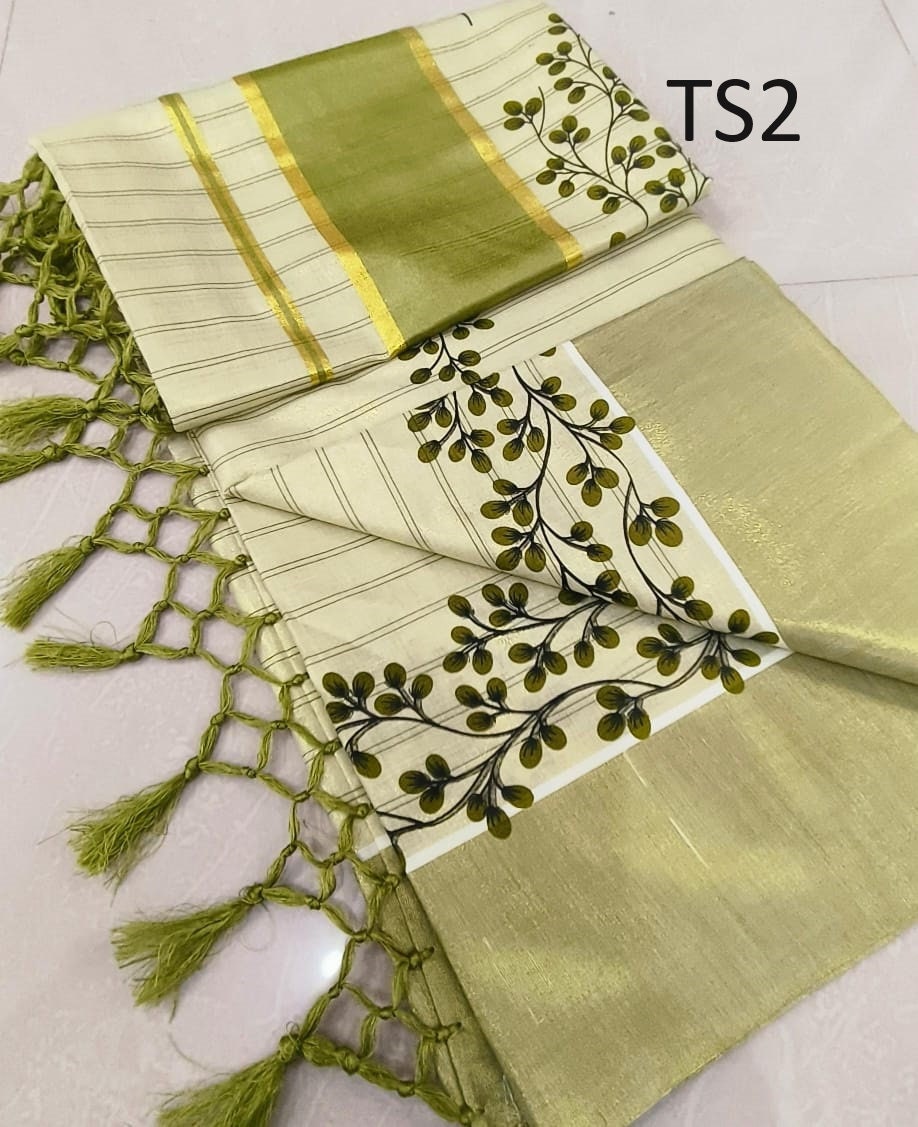 Kerala Tissue saree with stitched Blouse or Blouse Material / Indian Saree, Kerala Saree, Onam ,vishu ,Wedding,any festival occasional saree