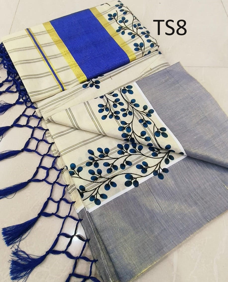 Kerala Tissue saree with stitched Blouse or Blouse Material / Indian Saree, Kerala Saree, Onam ,vishu ,Wedding,any festival occasional saree