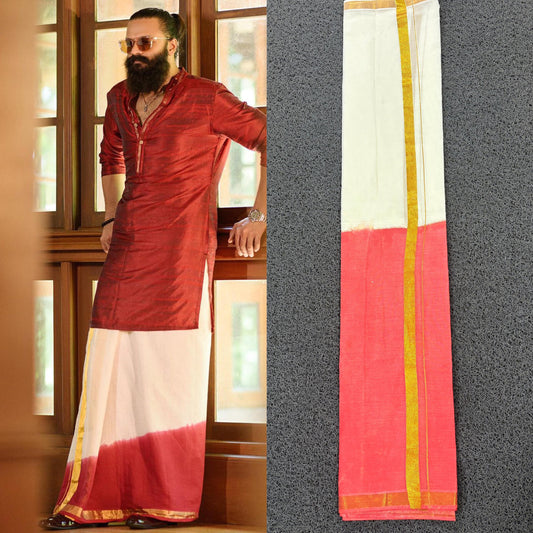 Tye and Dye Dhoti Off white Double Dhoti, Men&#39;s dhoti with Kurtha,Cotton 4 mtr Veshti Onam, Vishu,Christmas Ramadan,Kerala Tamil Style Dress