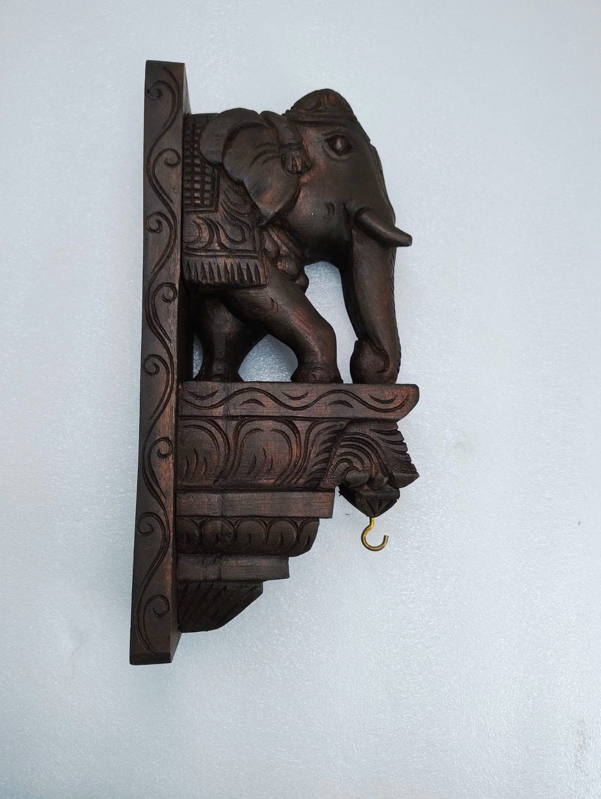 Wooden Hand Carved Wall Bracket Pair, Wooden Elephant with Lamp Hanging Hook ,Corbel Pair, Door Entrance of House