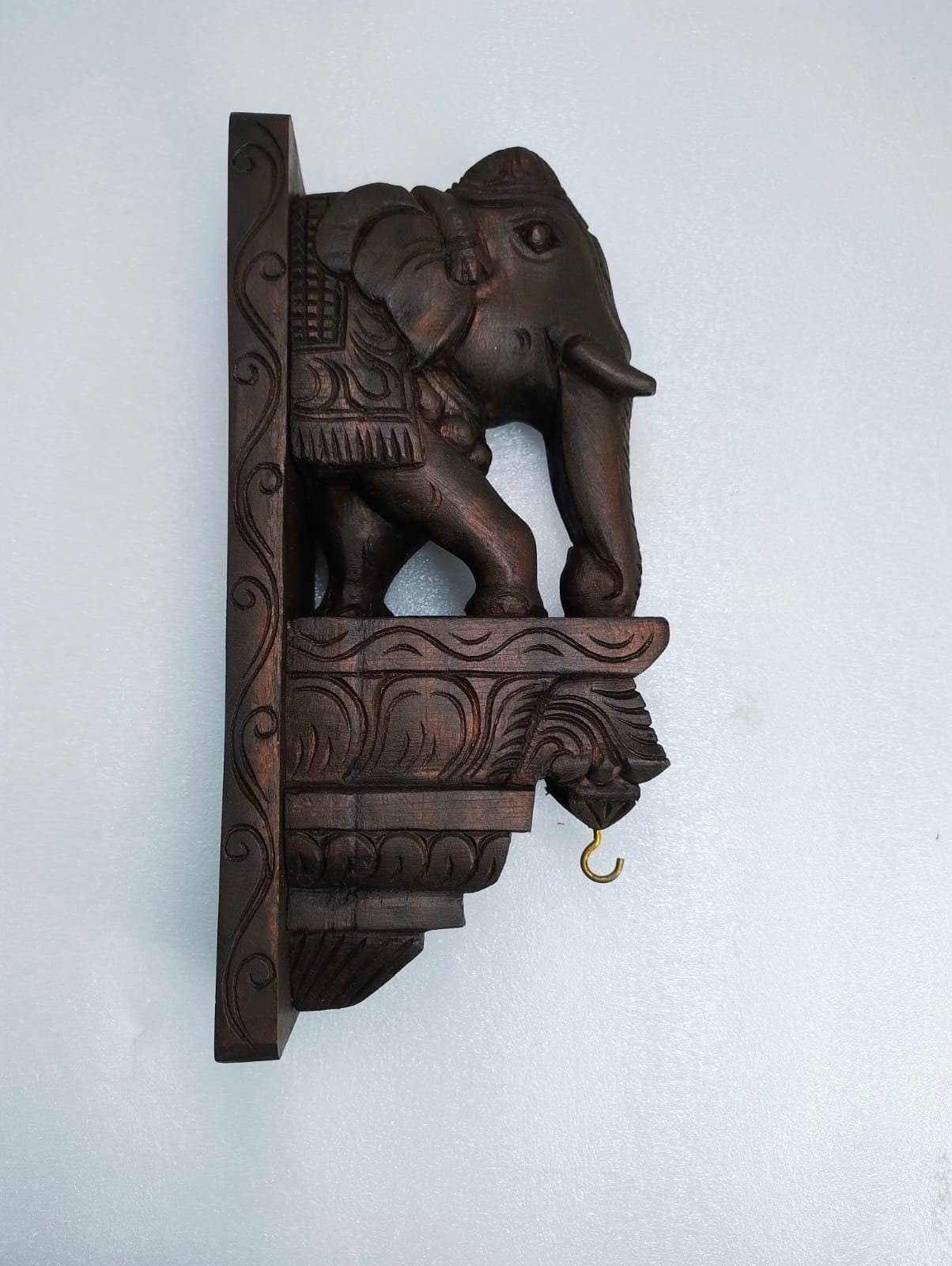 Wooden Hand Carved Wall Bracket Pair, Wooden Elephant with Lamp Hanging Hook ,Corbel Pair, Door Entrance of House