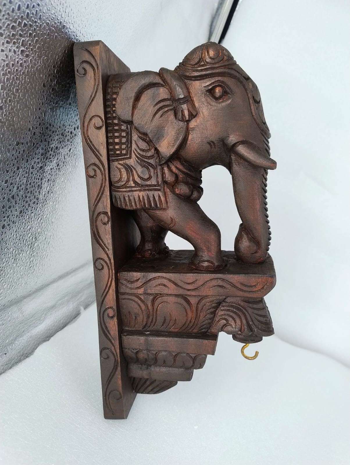 Wooden Hand Carved Wall Bracket Pair, Wooden Elephant with Lamp Hanging Hook ,Corbel Pair, Door Entrance of House