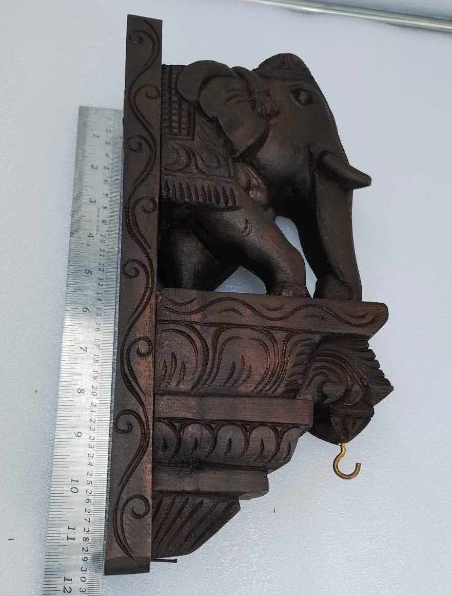 Wooden Hand Carved Wall Bracket Pair, Wooden Elephant with Lamp Hanging Hook ,Corbel Pair, Door Entrance of House