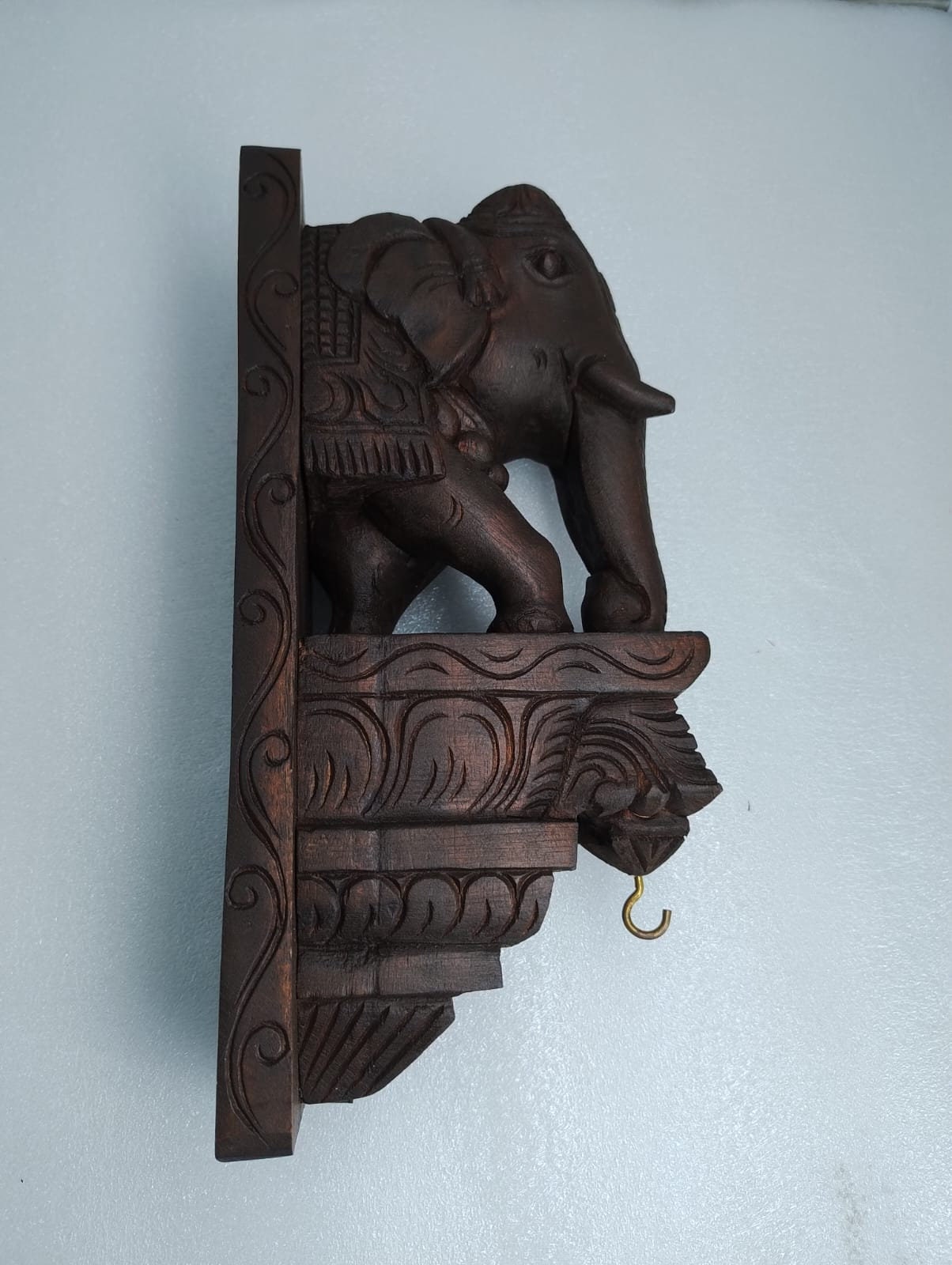 Wooden Hand Carved Wall Bracket Pair, Wooden Elephant with Lamp Hanging Hook ,Corbel Pair, Door Entrance of House