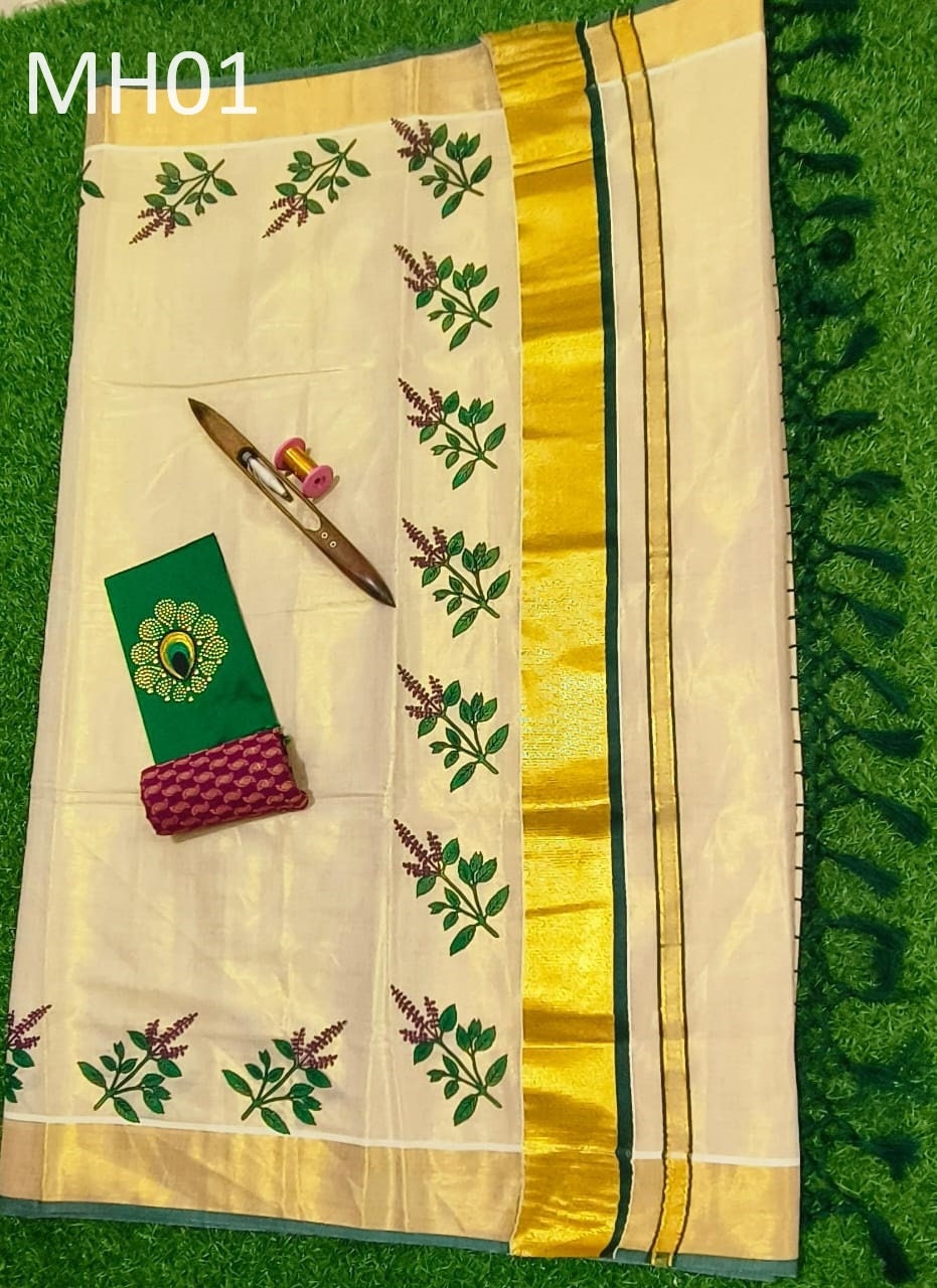 Kerala Special Tissue Saree 6.25 mtr, Kerala Saree, Vishu saree ,Onam Saree , Handmade designs, Pooja,Marriage and other Special Occassions