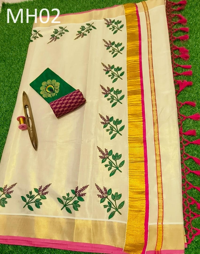 Kerala Special Tissue Saree 6.25 mtr, Kerala Saree, Vishu saree ,Onam Saree , Handmade designs, Pooja,Marriage and other Special Occassions