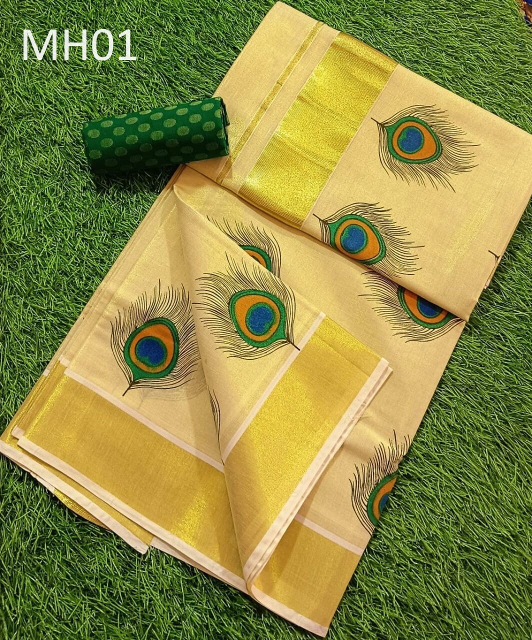 Kerala Special Tissue Saree 6.25 mtr, Kerala Saree, Vishu saree ,Onam Saree , Handmade designs, Pooja,Marriage and other Special Occassions