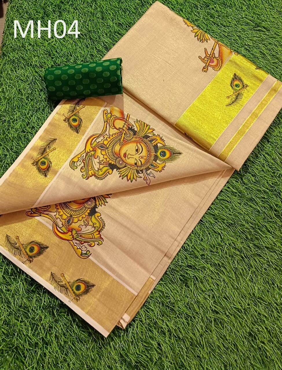 Kerala Special Tissue Saree 6.25 mtr, Kerala Saree, Vishu saree ,Onam Saree , Handmade designs, Pooja,Marriage and other Special Occassions