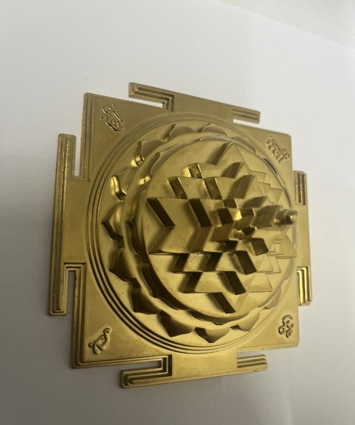 Brass Golden Mat Finish Lakshmi Maa Shree yantra,Handcrafted Blessed & Energized for Spiritual Powers,Removing Vastudosha for homes,offices.