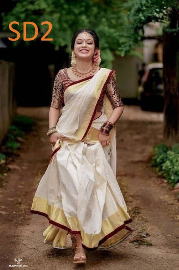 Kerala Special Stiched Tissue Davani Set  Onam, Vishu Wear, Marriage,Pooja Other Festival Occasion Dhavani, Lehanka