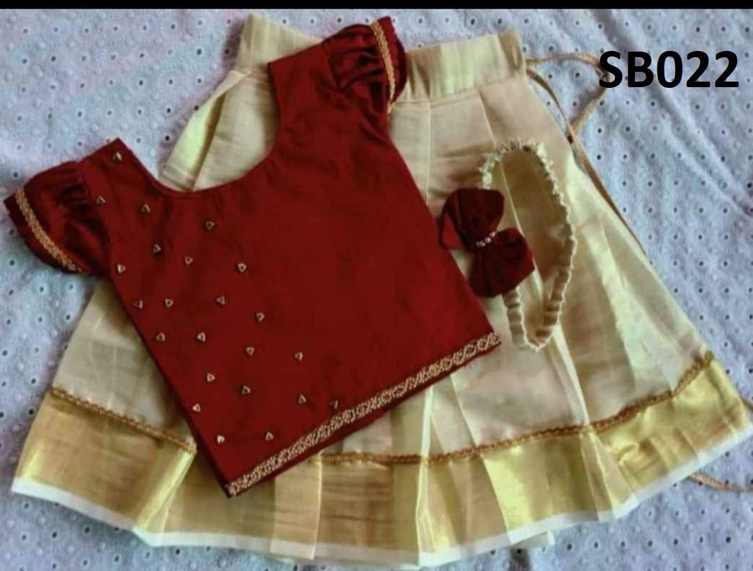 Kerala New born baby&#39;s,Kids,Girls Onam wears,age 1 - 15 years wear,Kerala Pattu Pavada,Traditional wear,Onam Collections,Skirt Blouse set