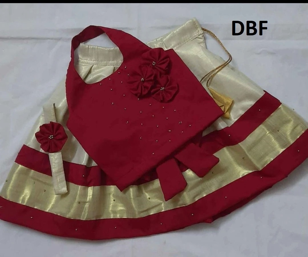 Kerala New born baby&#39;s,Kids,Girls Onam wears,age 1 - 15 years wear,Kerala Pattu Pavada,Traditional wear,Onam Collections,Skirt Blouse set