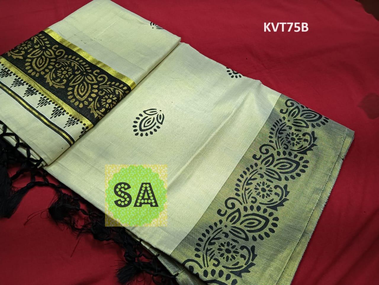 Kerala Traditional Tissue Mural Printed Saree with stitched Blouse or Blouse Material/Indian Saree, Kerala Traditional Saree, Onam Saree.