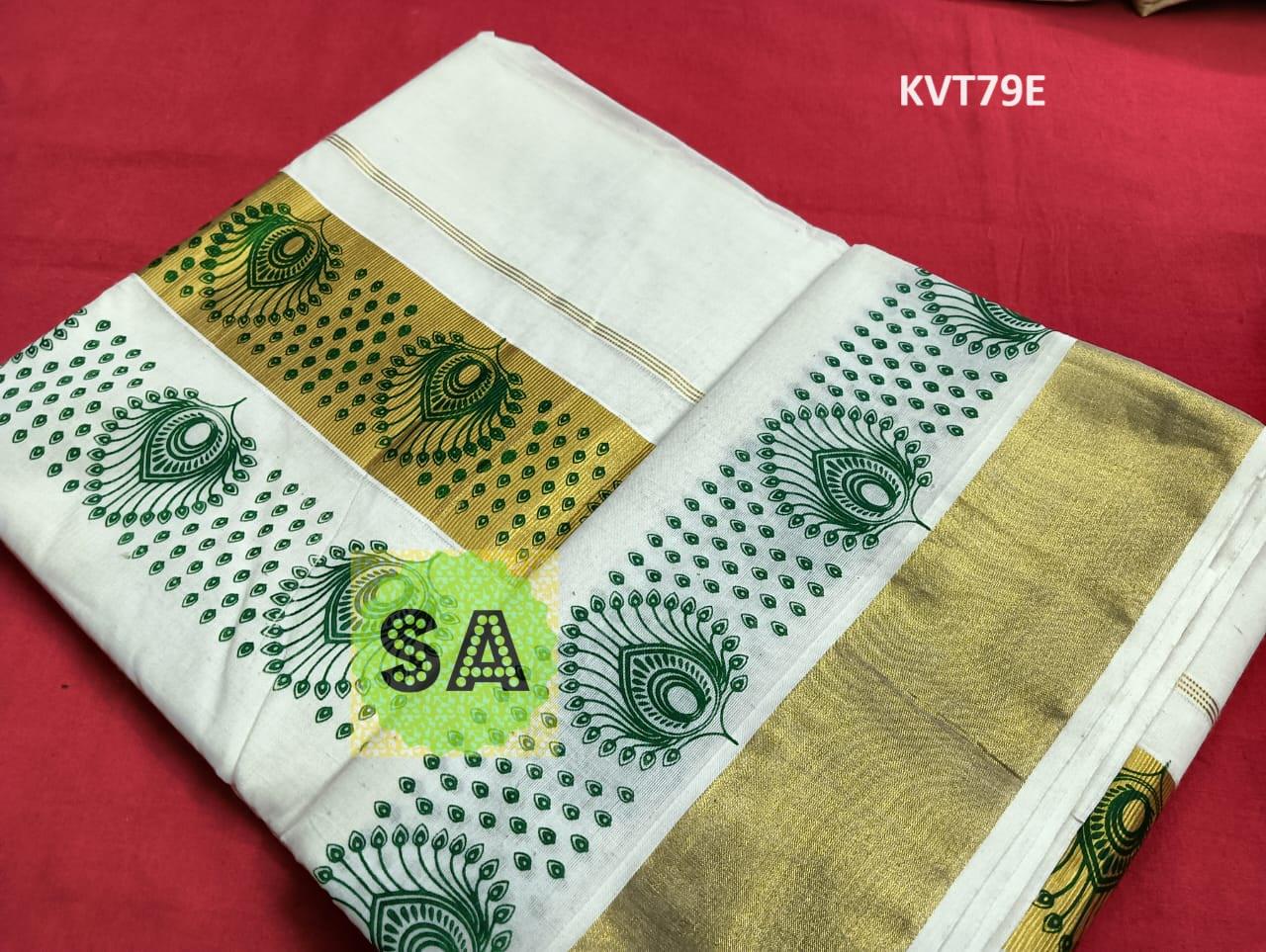 Kerala Traditional Cotton Printed Set Saree with stitched Blouse or Blouse Material / Indian Saree, Kerala Traditional Saree, Onam Saree