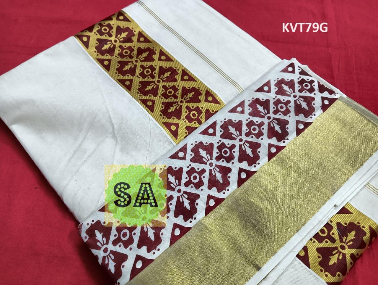 Kerala Traditional Cotton Printed Set Saree with stitched Blouse or Blouse Material / Indian Saree, Kerala Traditional Saree, Onam Saree