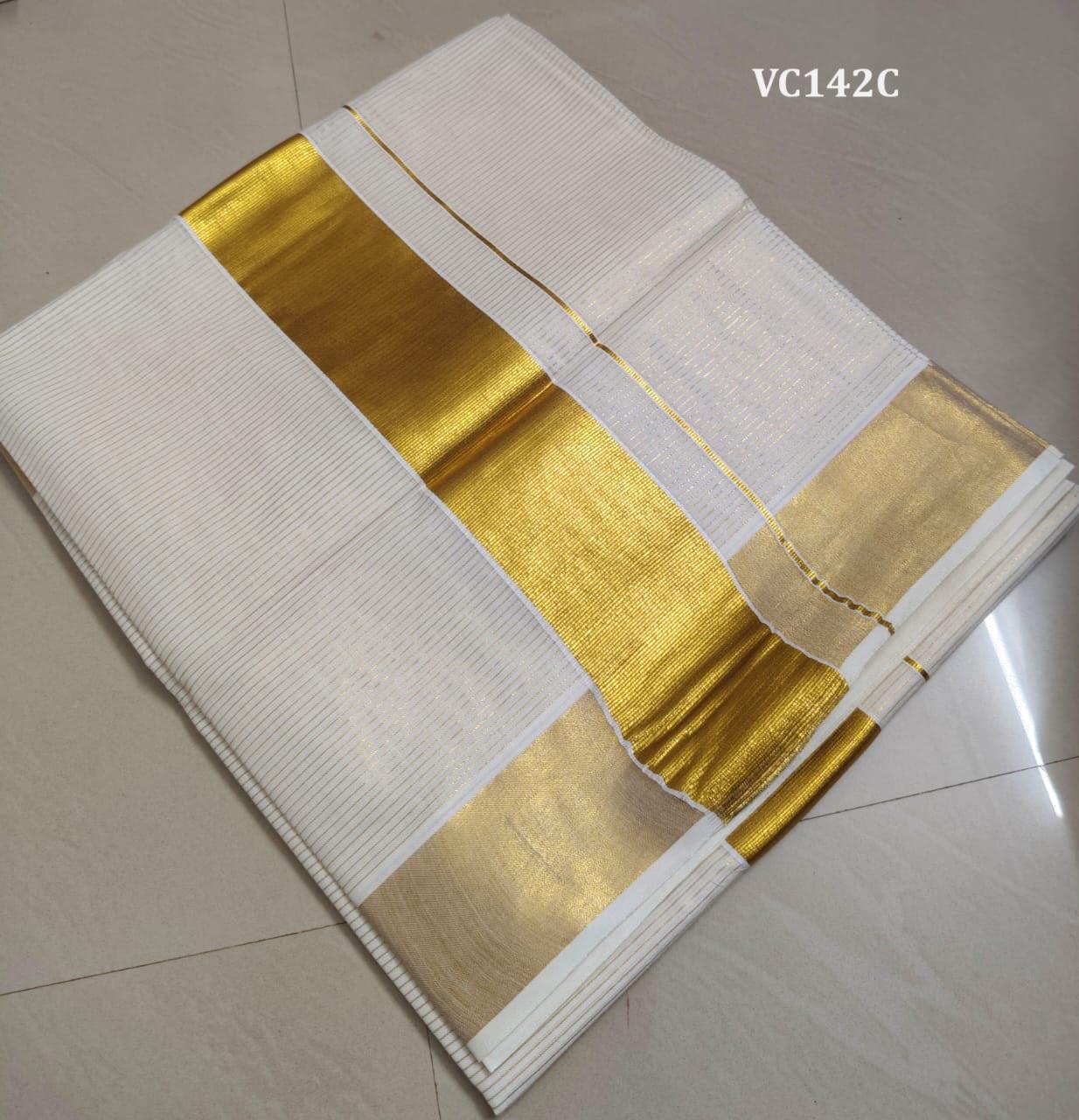 Kerala Traditional Tissue Micro Stripes Sarees with stitched Blouse or Blouse Material/Indian Saree, Kerala Traditional Saree,Onam/Vishu.