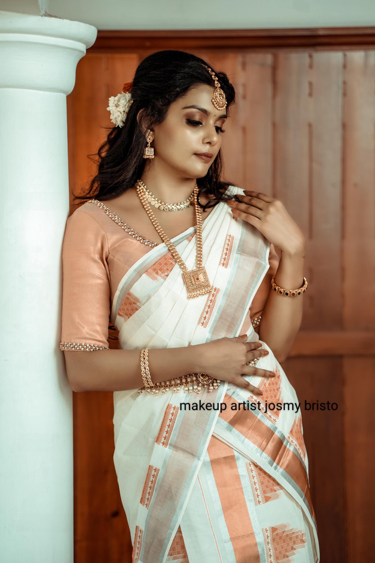 Kerala Special Cotton Copper Silver Temple Set Mundu with Stitched Blouse or Blouse Material,Cotton Set Mundu,Indian Set Mundu, Onam/Vishu.