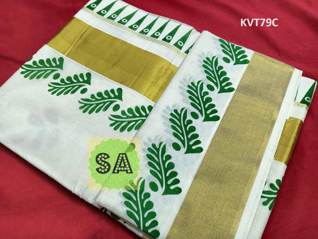 Kerala Traditional Cotton Printed Set Saree with stitched Blouse or Blouse Material / Indian Saree, Kerala Traditional Saree, Onam Saree