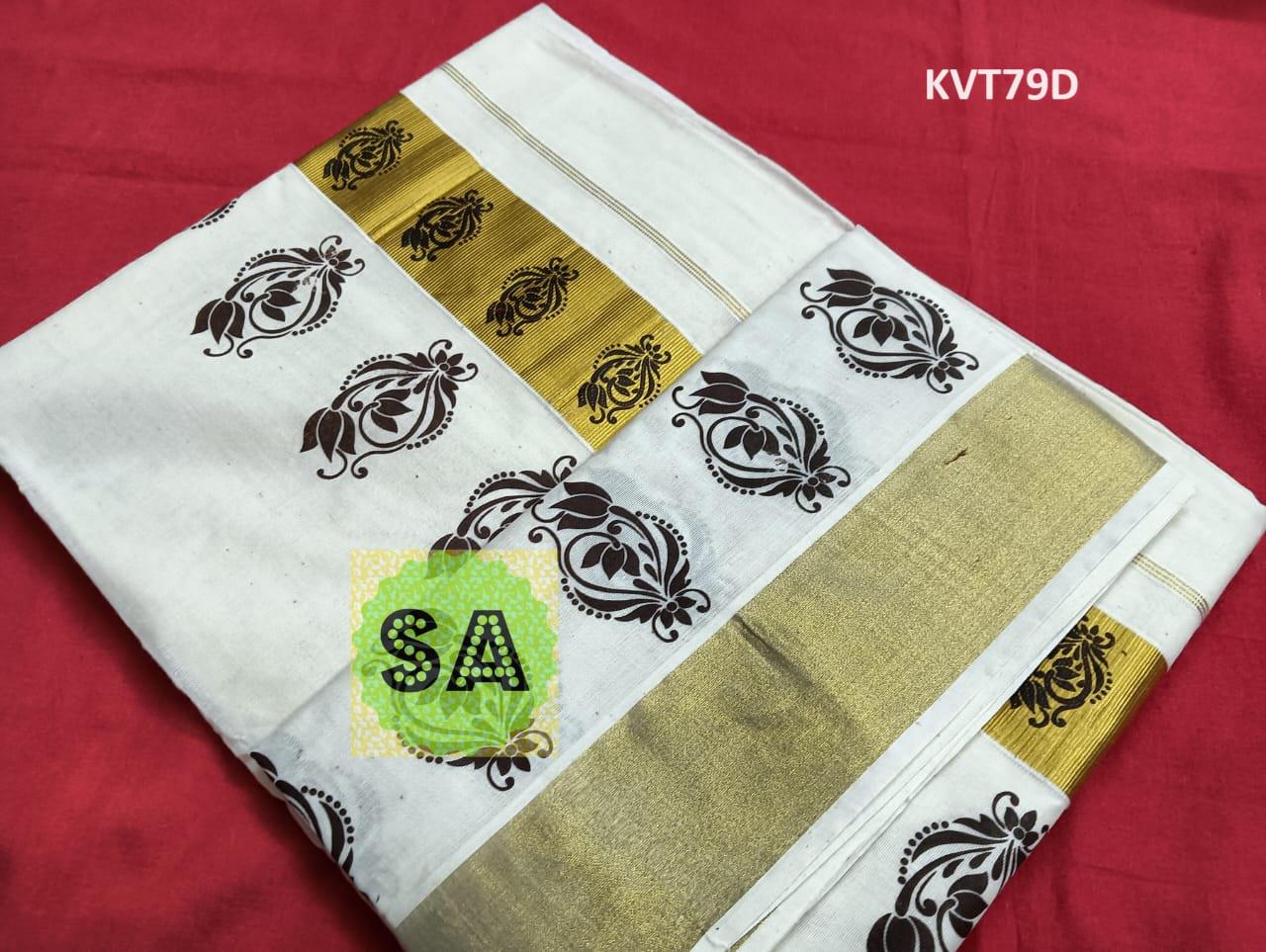 Kerala Traditional Cotton Printed Set Saree with stitched Blouse or Blouse Material / Indian Saree, Kerala Traditional Saree, Onam Saree