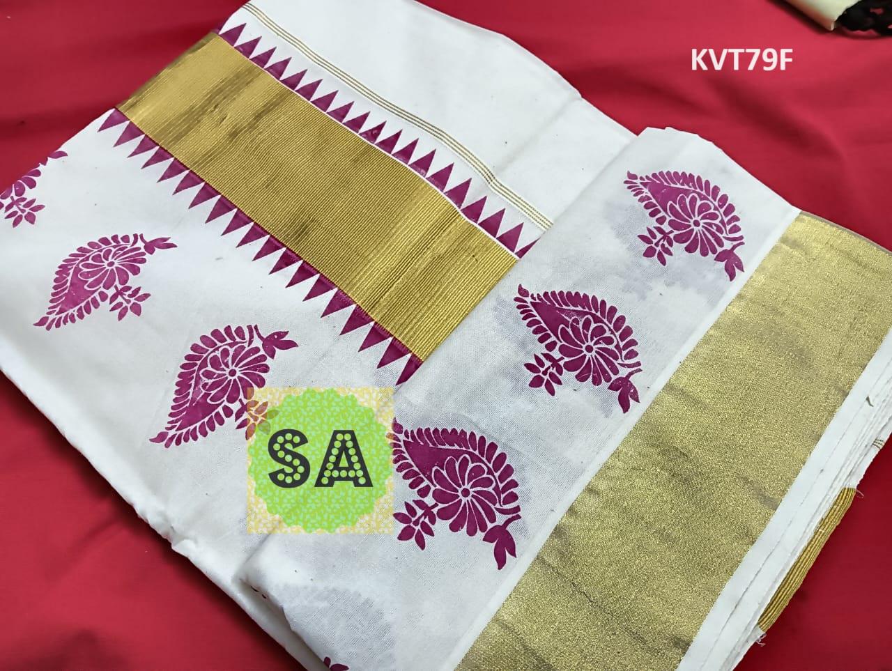 Kerala Traditional Cotton Printed Set Saree with stitched Blouse or Blouse Material / Indian Saree, Kerala Traditional Saree, Onam Saree