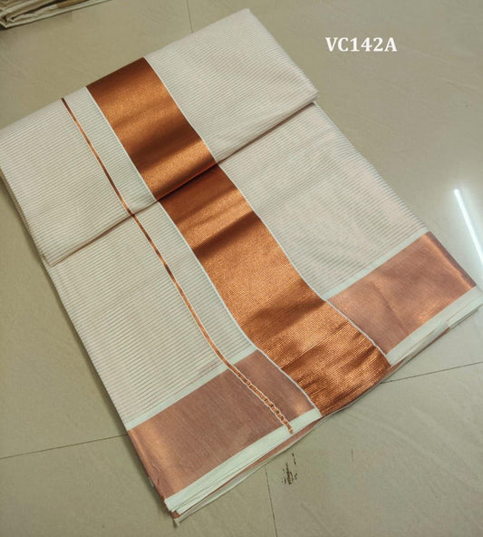 Kerala Traditional Tissue Micro Stripes Sarees with stitched Blouse or Blouse Material/Indian Saree, Kerala Traditional Saree,Onam/Vishu.